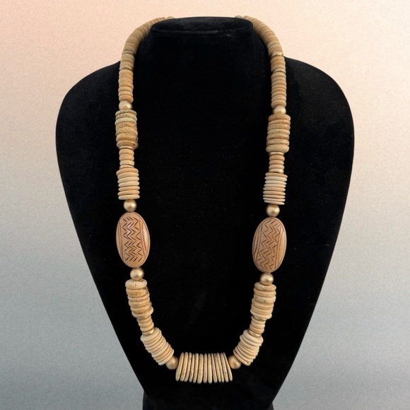 Handmade Jewelry - Handmade Carved Wood Tribal Bohemian Chunky Statement Necklace